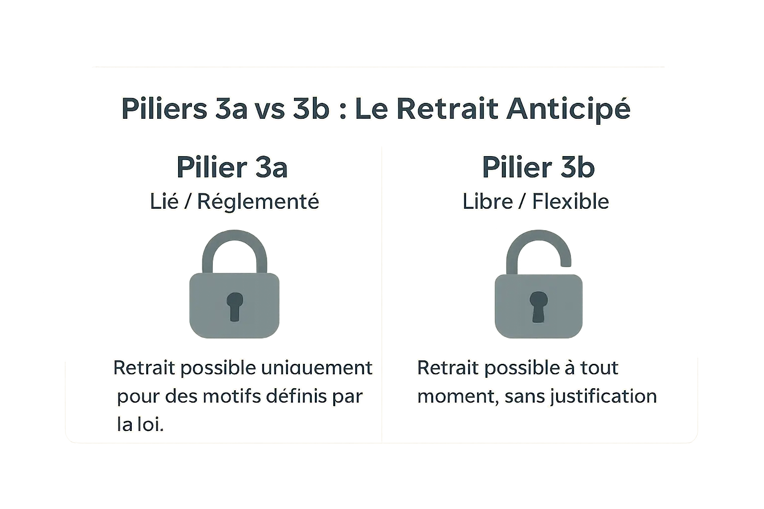 <strong>Différences entre le retrait anticipé des piliers 3a et 3b</strong> en Suisse