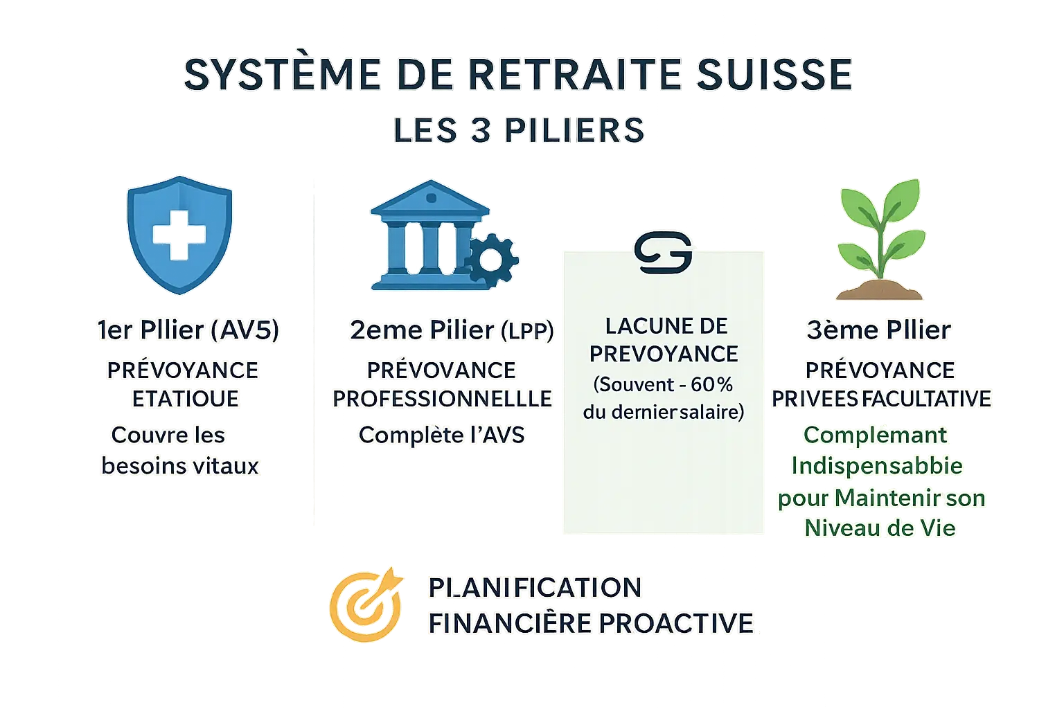 Infographie des 3 piliers du système de retraite suisse