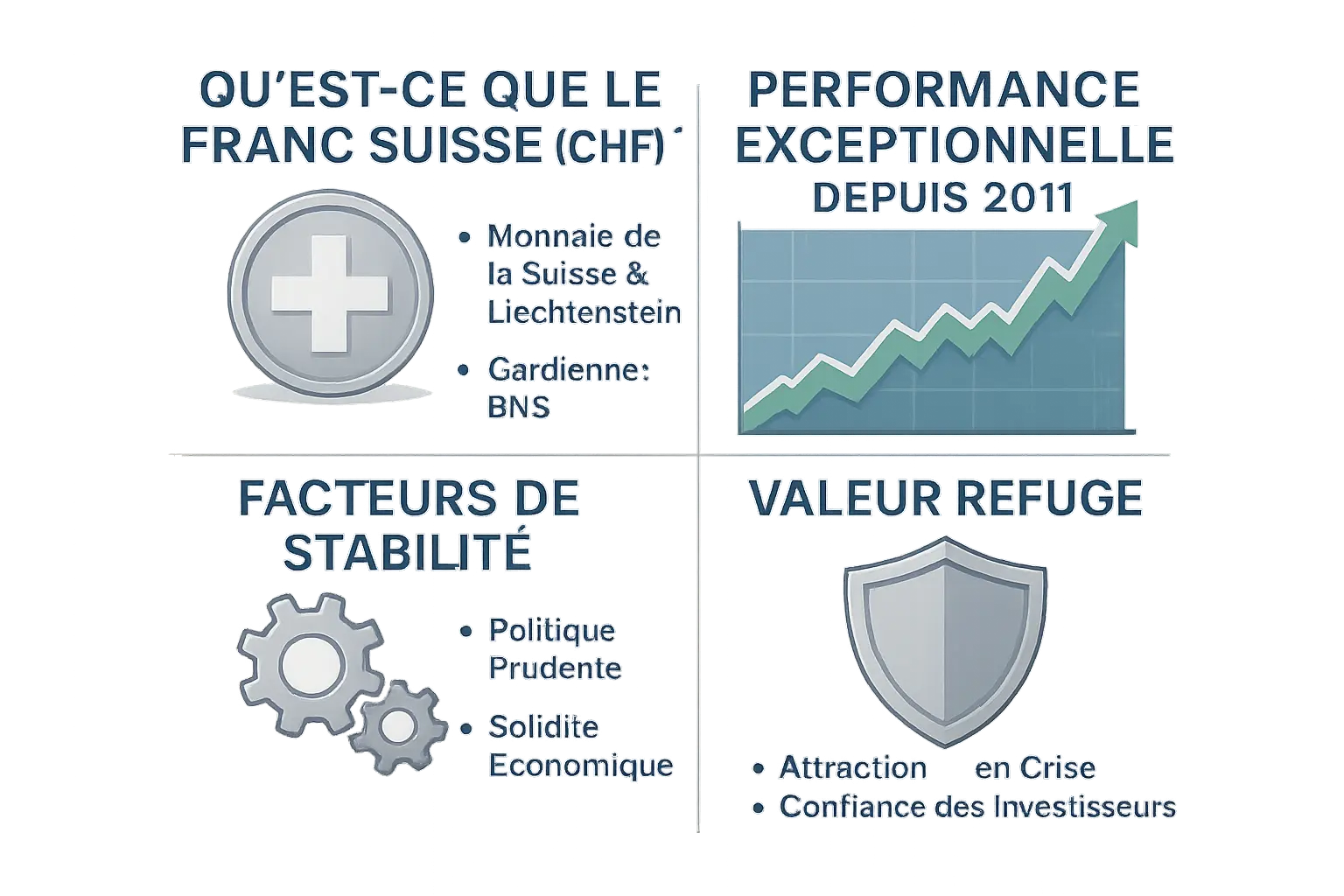 Illustration de la stabilité historique du franc suisse depuis 1850