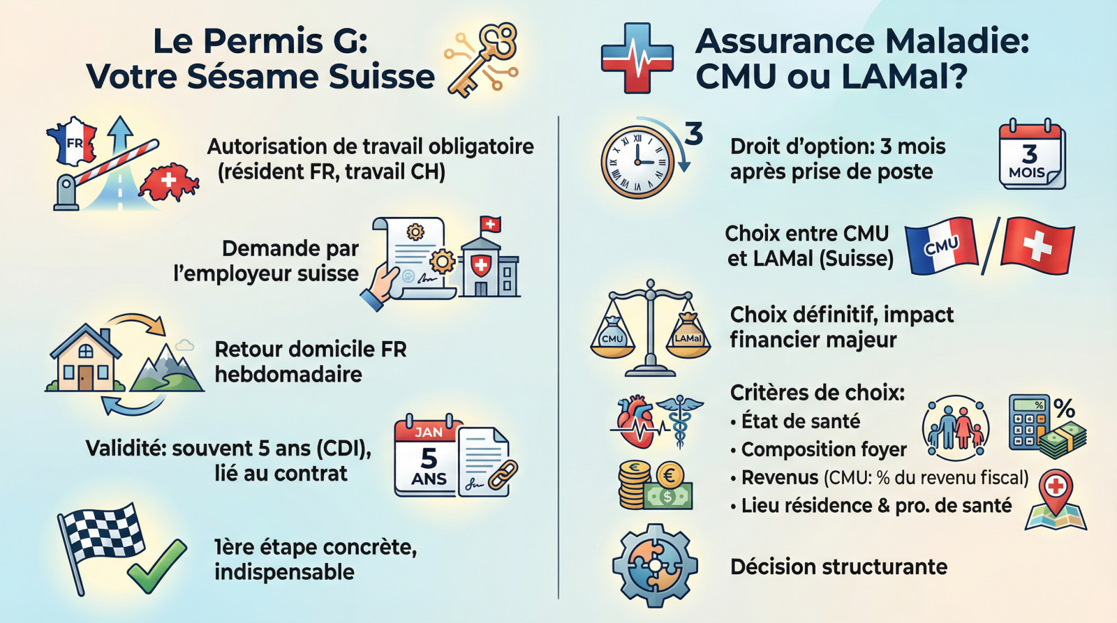 Permis G et choix assurance maladie frontalier suisse