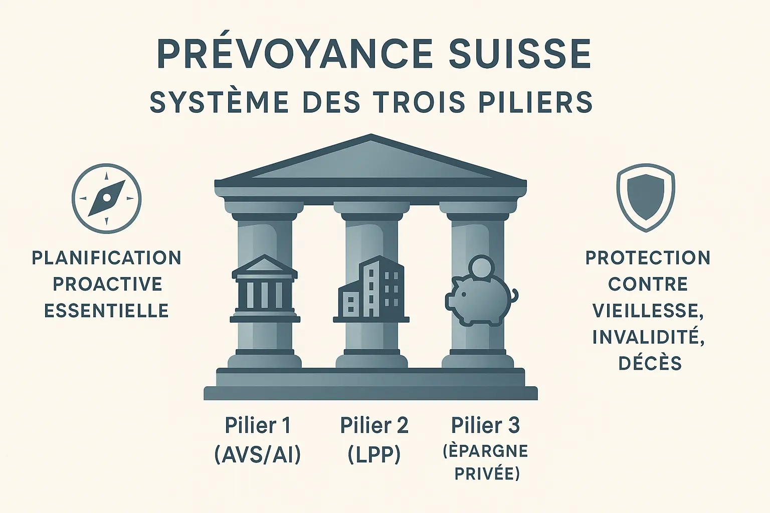 Schéma illustrant le système des trois piliers de la prévoyance suisse