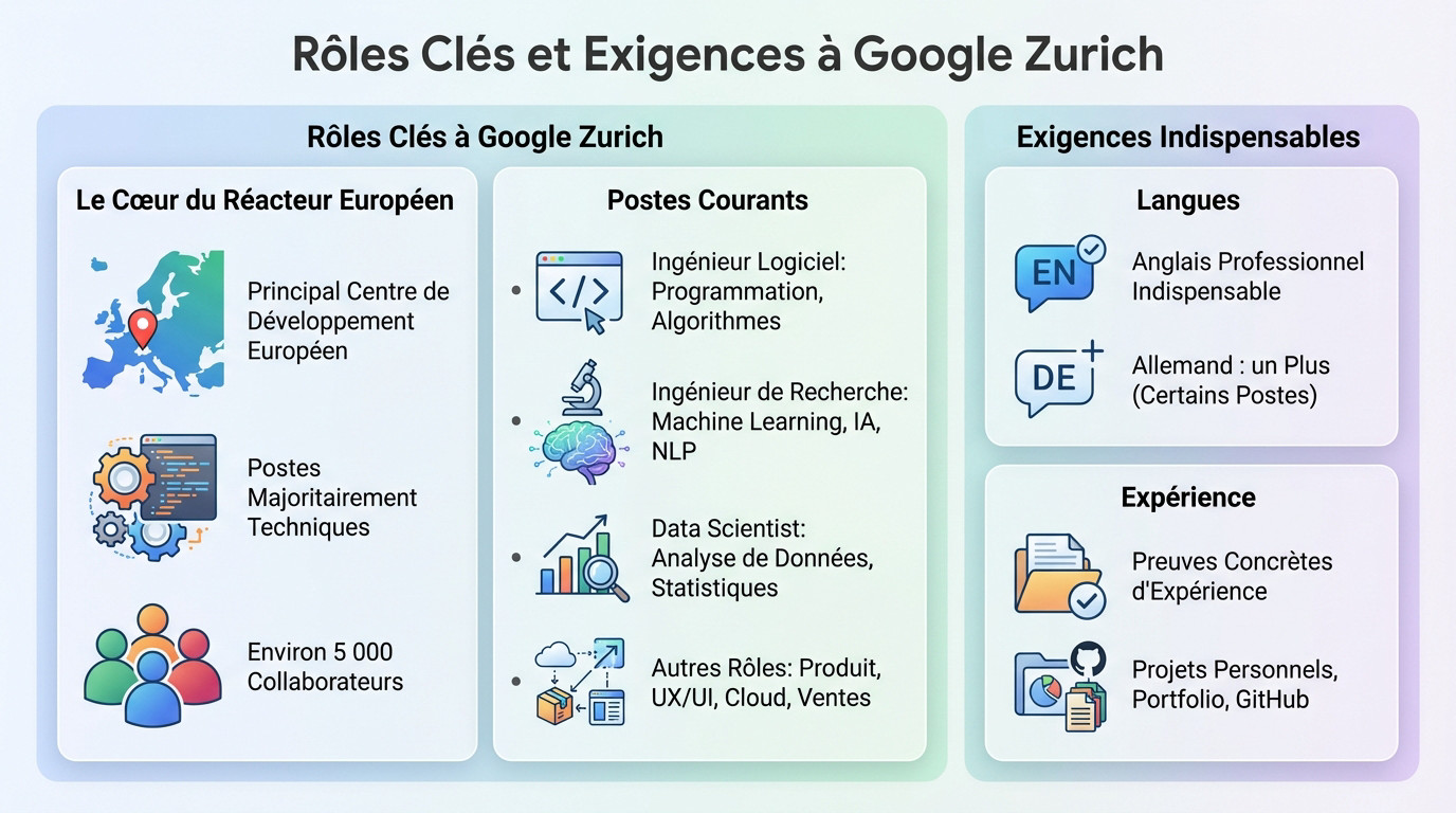 Vue d'ensemble des rôles clés et des compétences requises pour travailler chez Google à Zurich