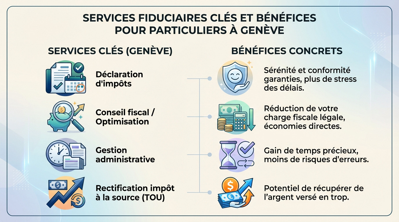 Tableau récapitulatif des services fiduciaires pour particuliers à Genève et leurs bénéfices
