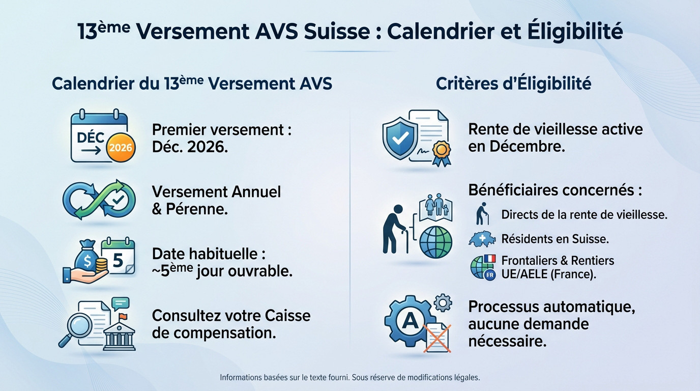 Calendrier et éligibilité du 13ème versement AVS en Suisse dès décembre 2026