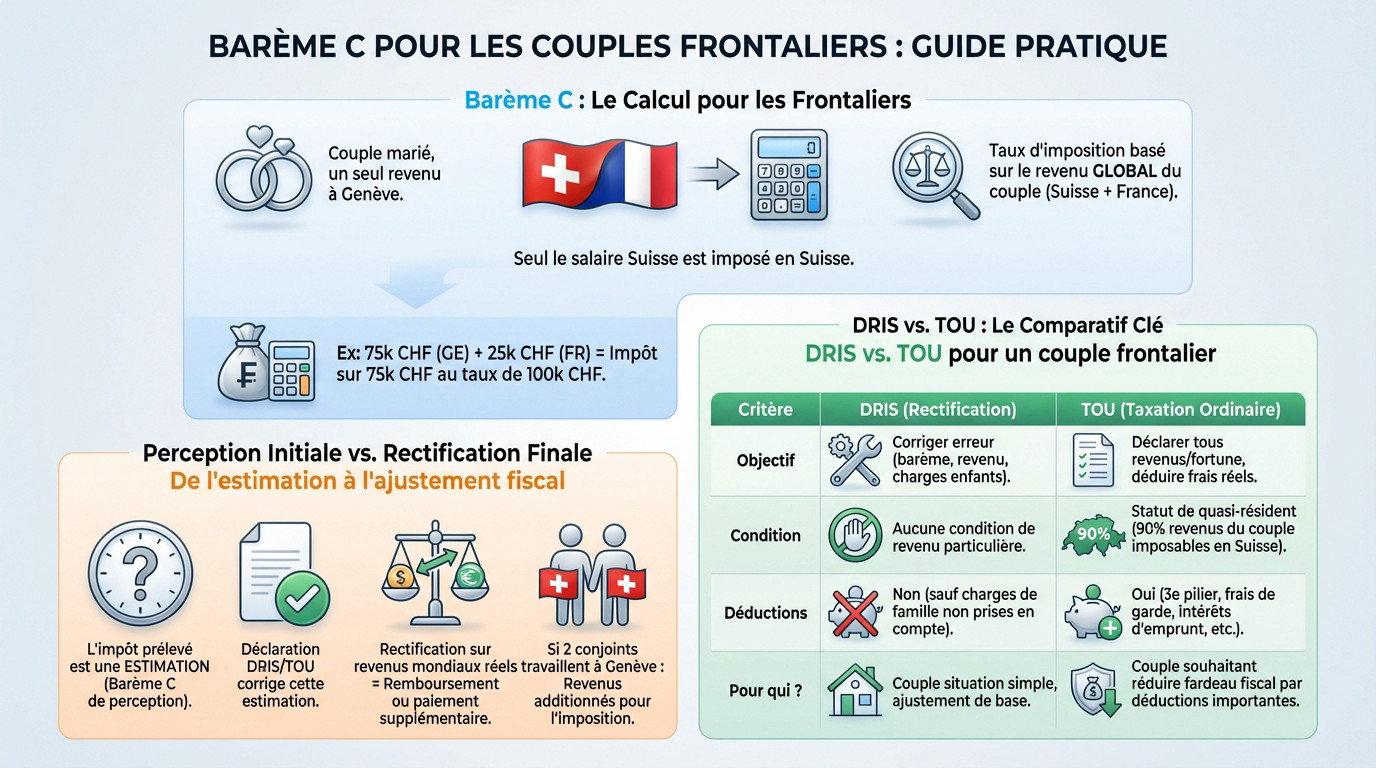 Illustration du fonctionnement du barème C pour l'imposition des couples frontaliers à Genève