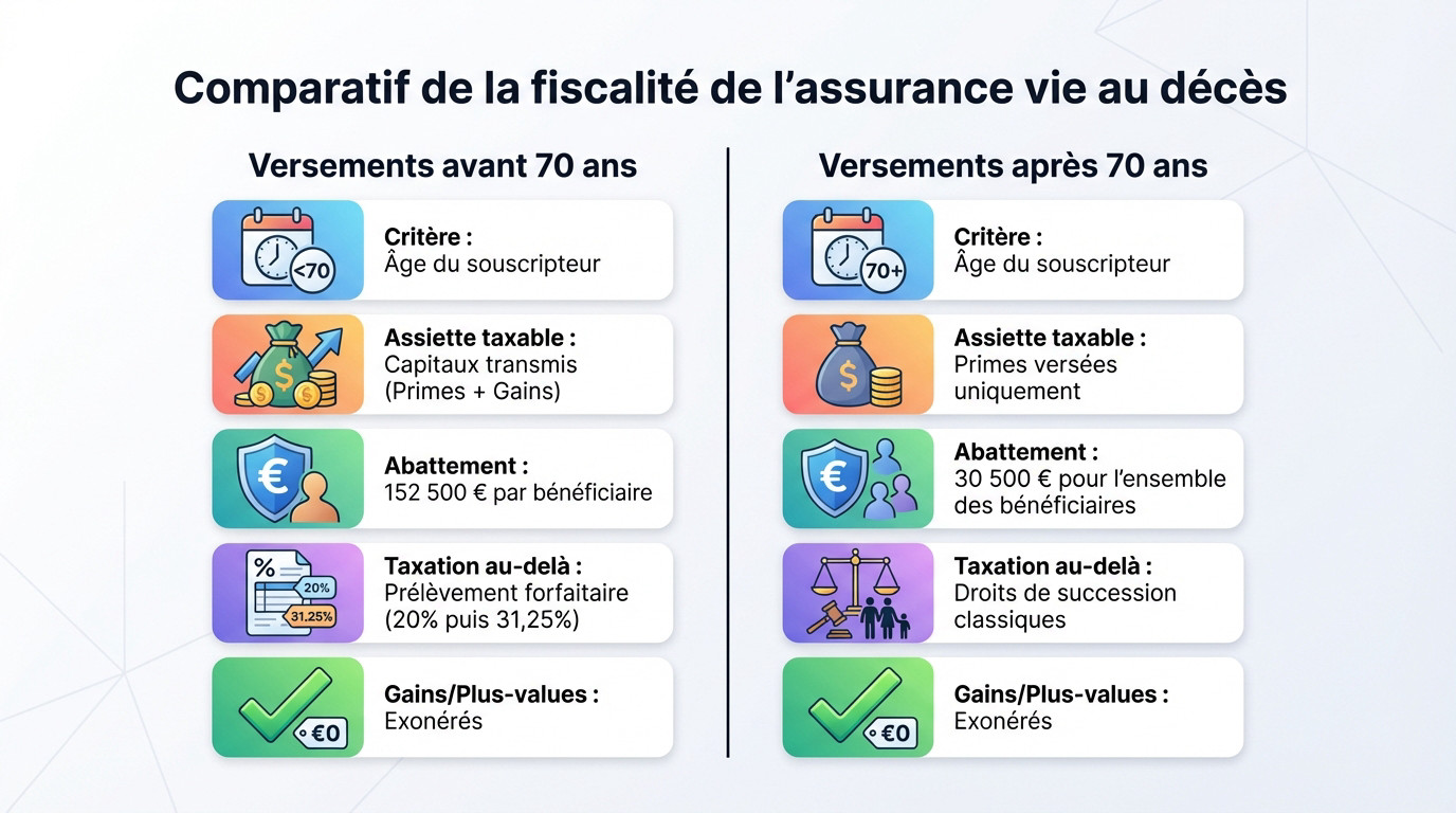 Tableau comparatif de la fiscalité de l'assurance vie selon l'âge des versements