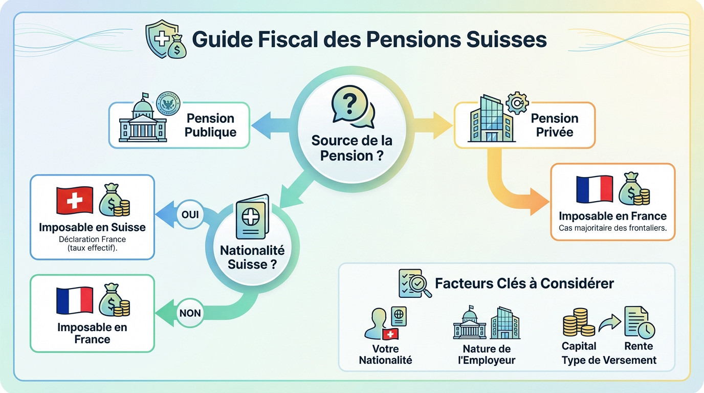 Schéma explicatif sur la fiscalité et la déclaration d'une pension retraite suisse