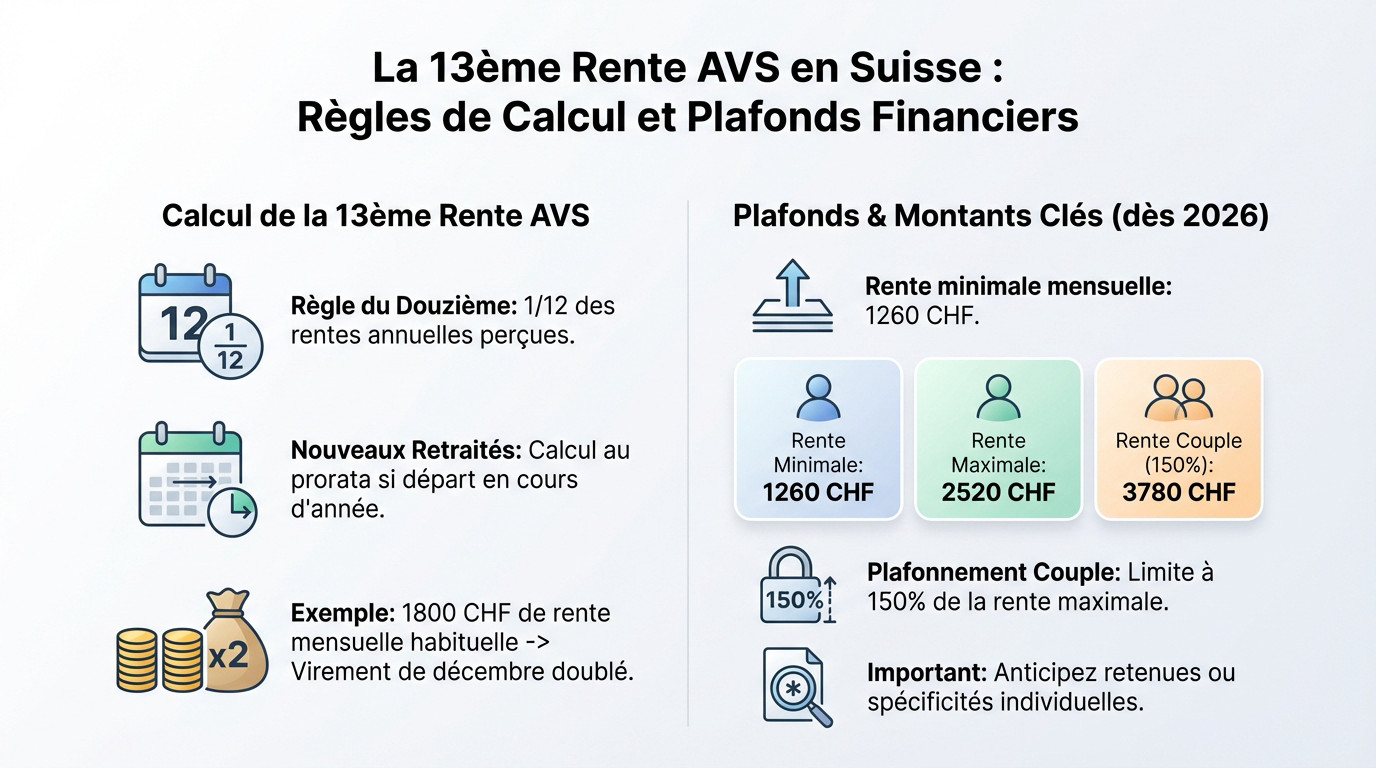 Règles de calcul et plafonds financiers de la 13ème rente AVS suisse