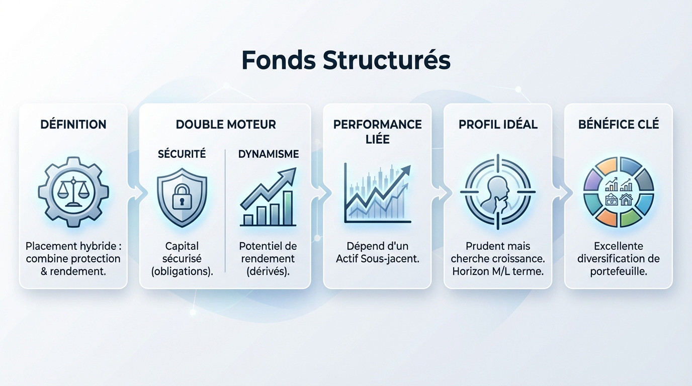 Illustration simplifiée du mécanisme de rendement et de protection d'un fonds structuré