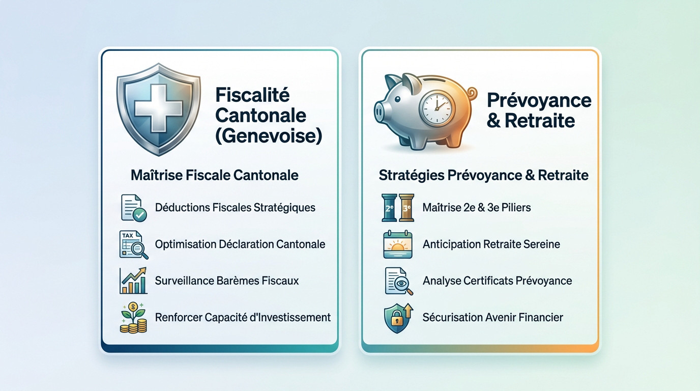 Schéma illustrant les trois piliers de la prévoyance suisse et l'optimisation fiscale