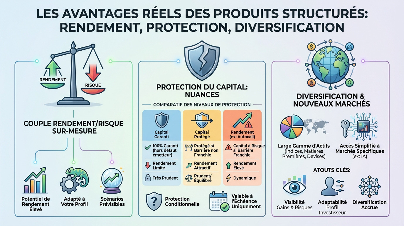 Graphique illustrant l'équilibre entre rendement et protection du capital dans les produits structurés