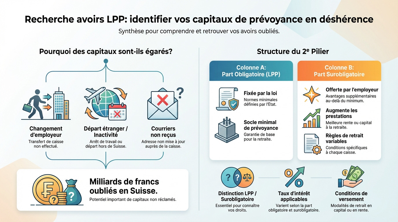 Recherche avoirs LPP perdus en Suisse et identification des capitaux de libre passage