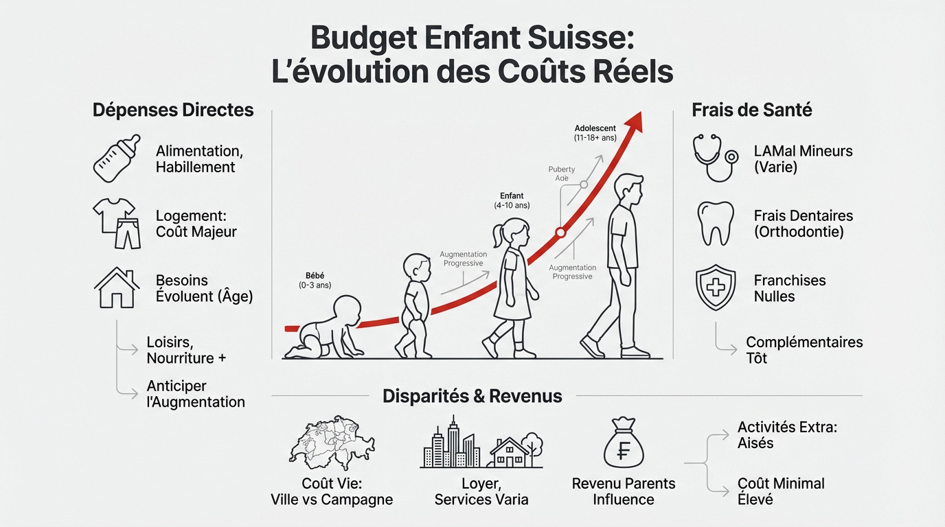 Évolution des coûts réels d'un enfant en Suisse par tranche d'âge