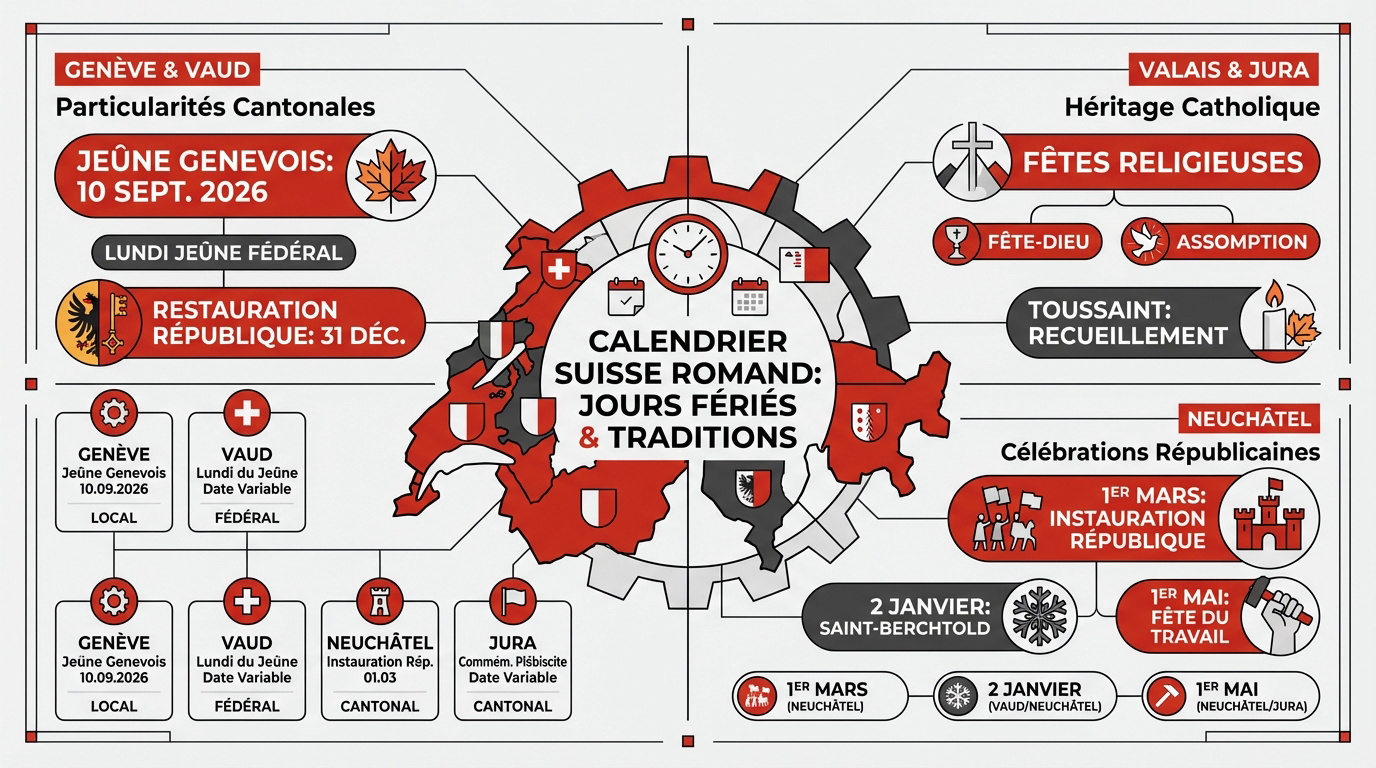 Calendrier suisse romand jours fériés et traditions 2026