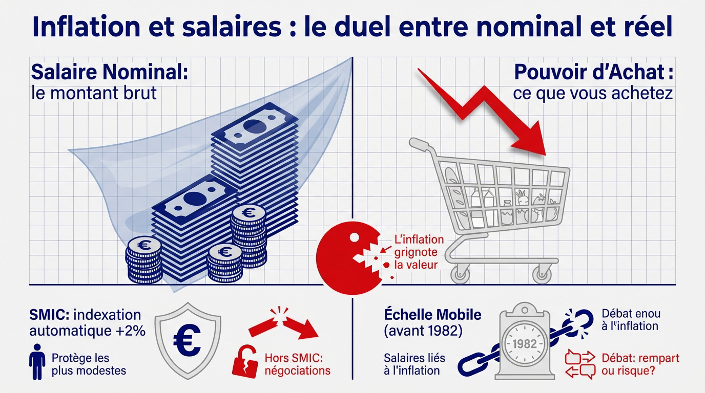 Graphique illustrant l'impact de l'inflation sur les salaires réels