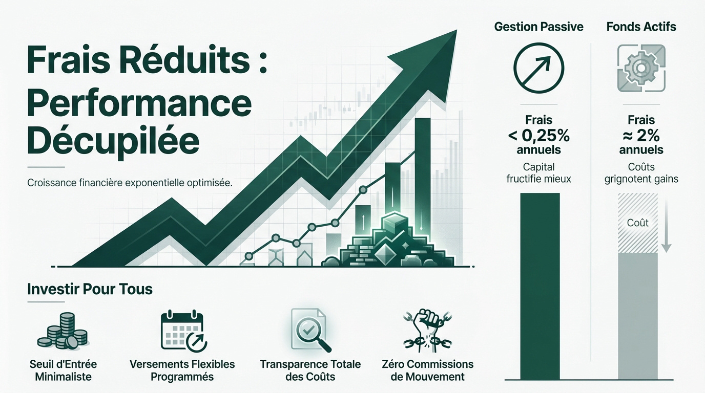 Infographie comparant les frais de gestion des ETF et des fonds actifs