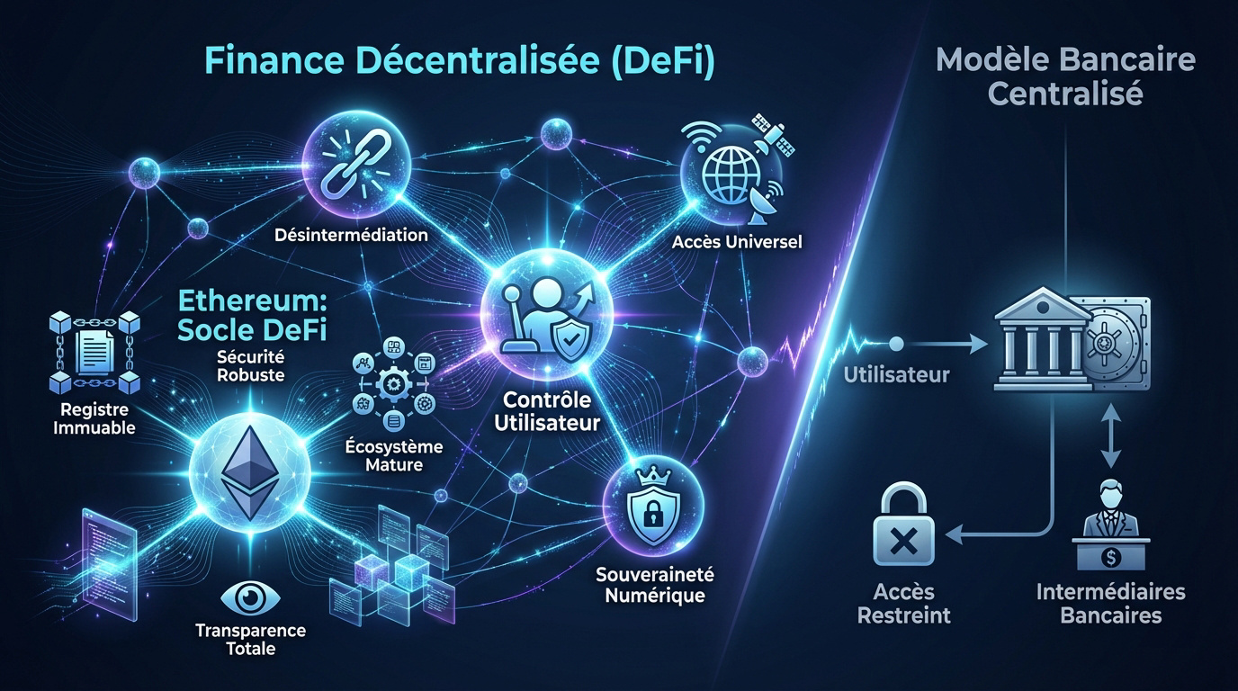 Représentation visuelle des fondamentaux de la finance décentralisée et de la blockchain