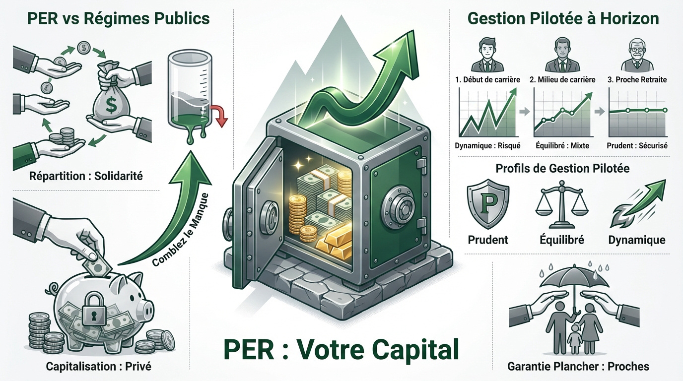 Schéma de la gestion pilotée pour l'épargne retraite