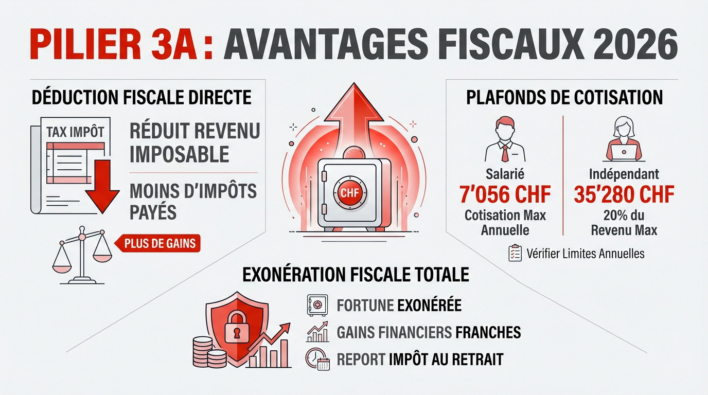 Graphique illustrant les bénéfices fiscaux du pilier 3a en Suisse