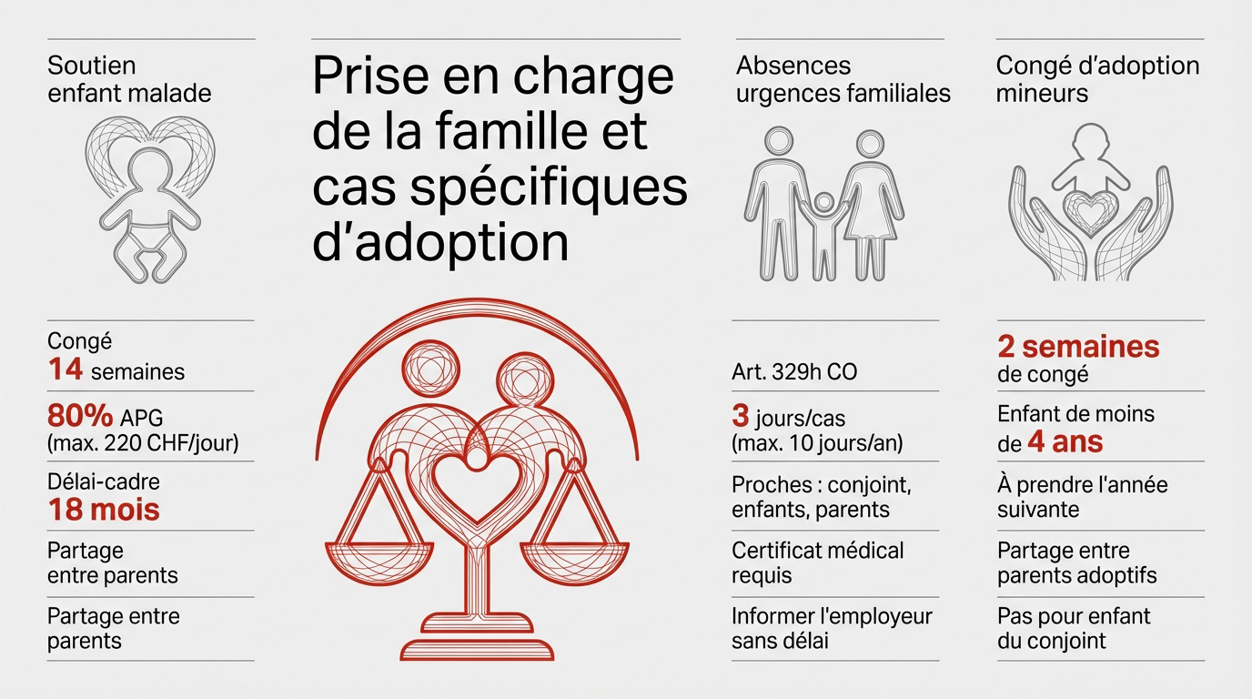Famille suisse s'informant sur les congés familiaux et l'adoption