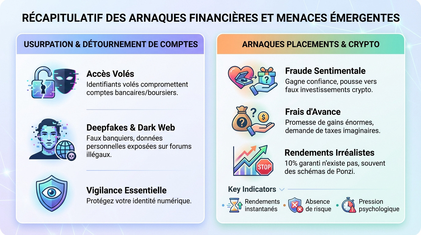 Récapitulatif des arnaques financières, deepfakes et menaces émergentes
