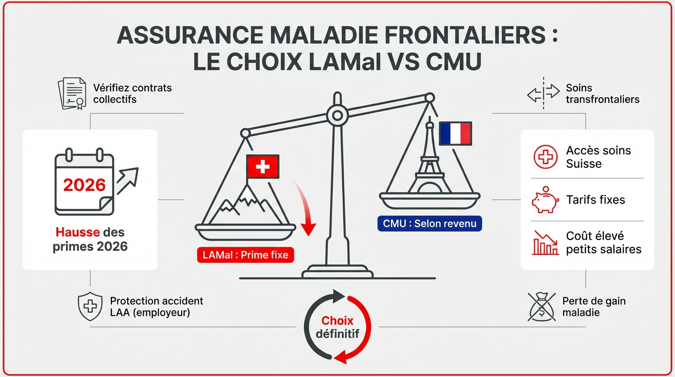 Comparaison entre l'assurance maladie LAMal et la CMU pour les frontaliers franco-suisses