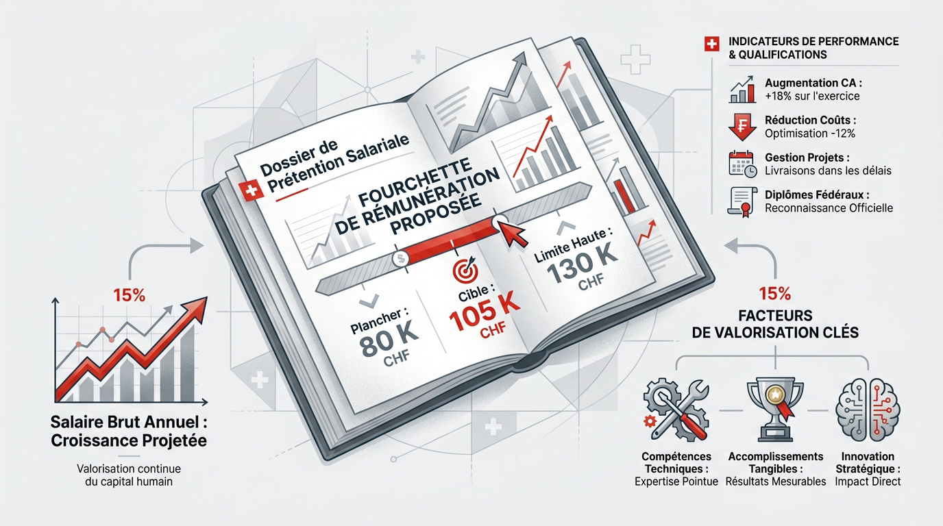 Graphique illustrant la structure d'une fourchette salariale et les facteurs de rémunération en Suisse