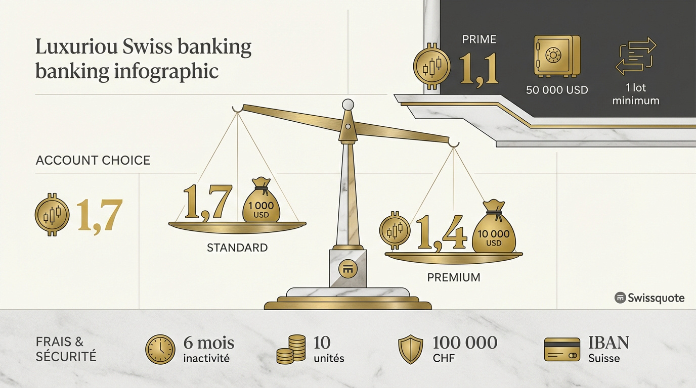 Tableau comparatif des comptes de trading Swissquote Standard Premium et Prime