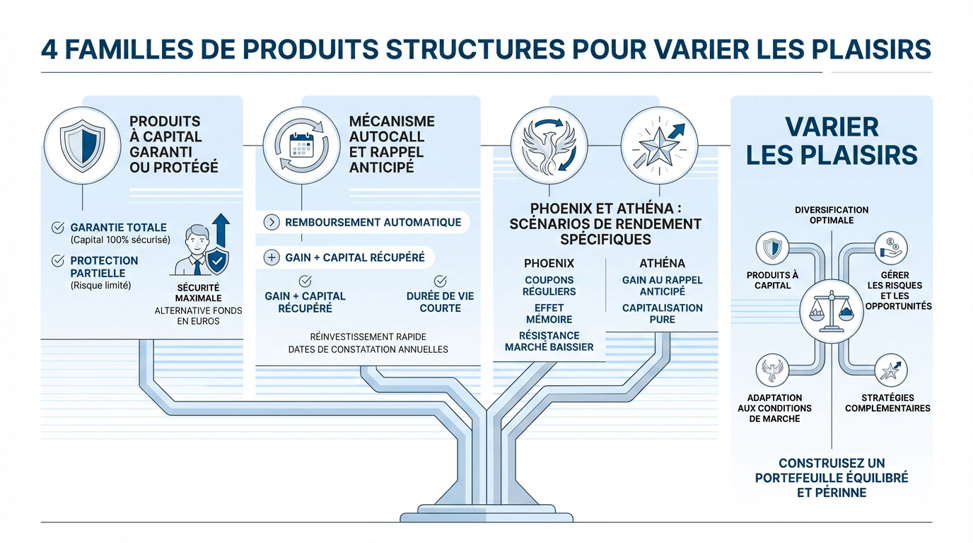 Schéma des différentes familles de produits structurés pour l'investissement