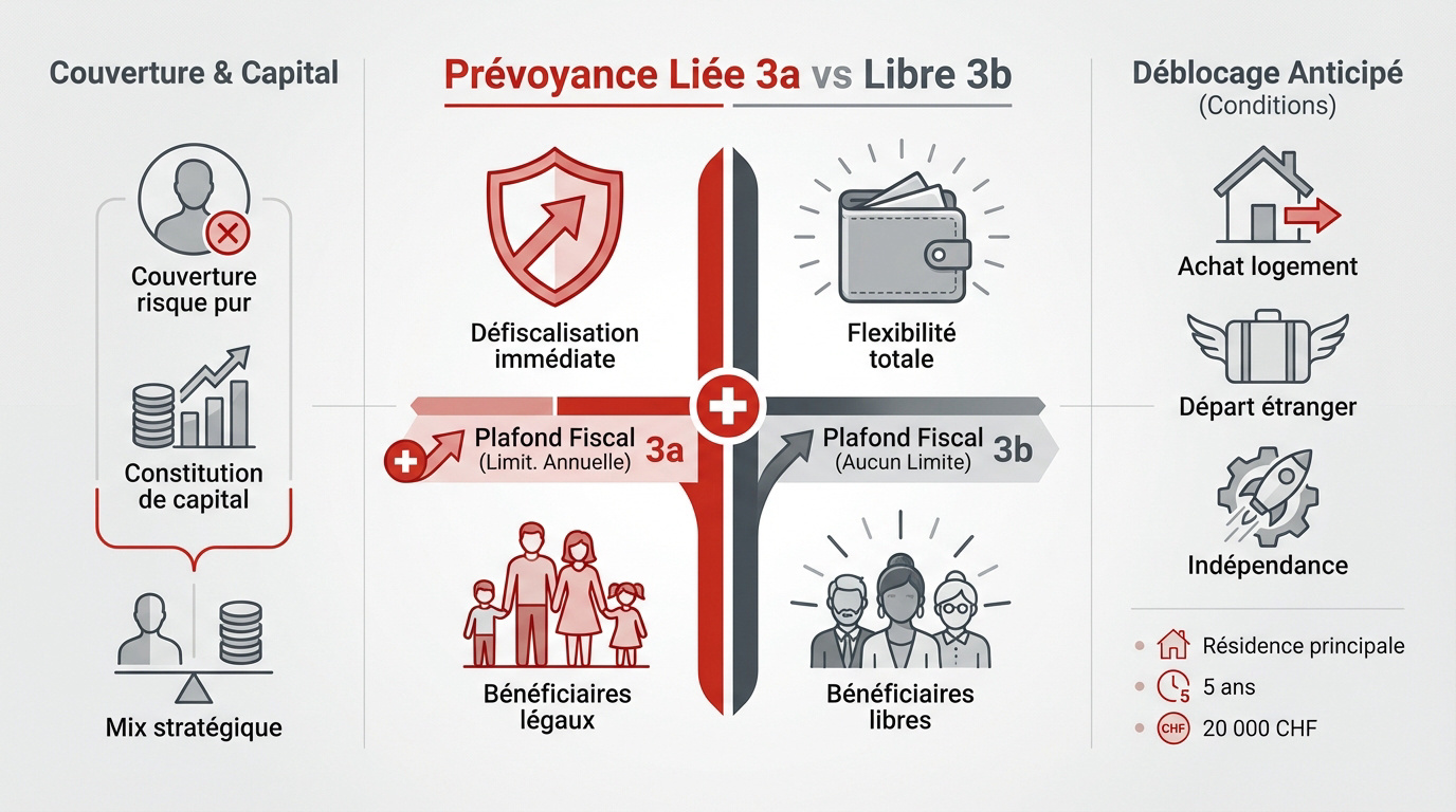 Comparaison entre assurance vie 3a et 3b en Suisse pour la prévoyance