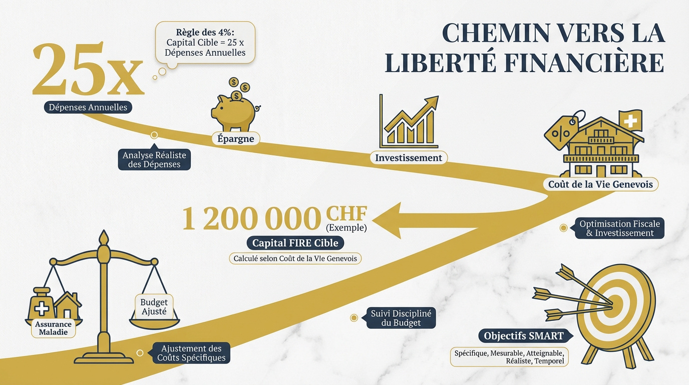 Infographie expliquant les étapes du mouvement FIRE pour la liberté financière
