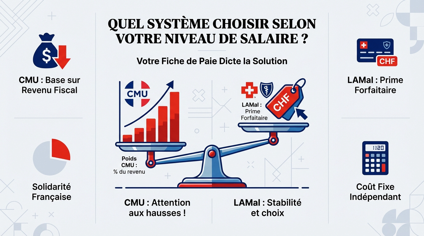 Comparaison financière entre les cotisations CMU et les primes LAMal pour frontaliers