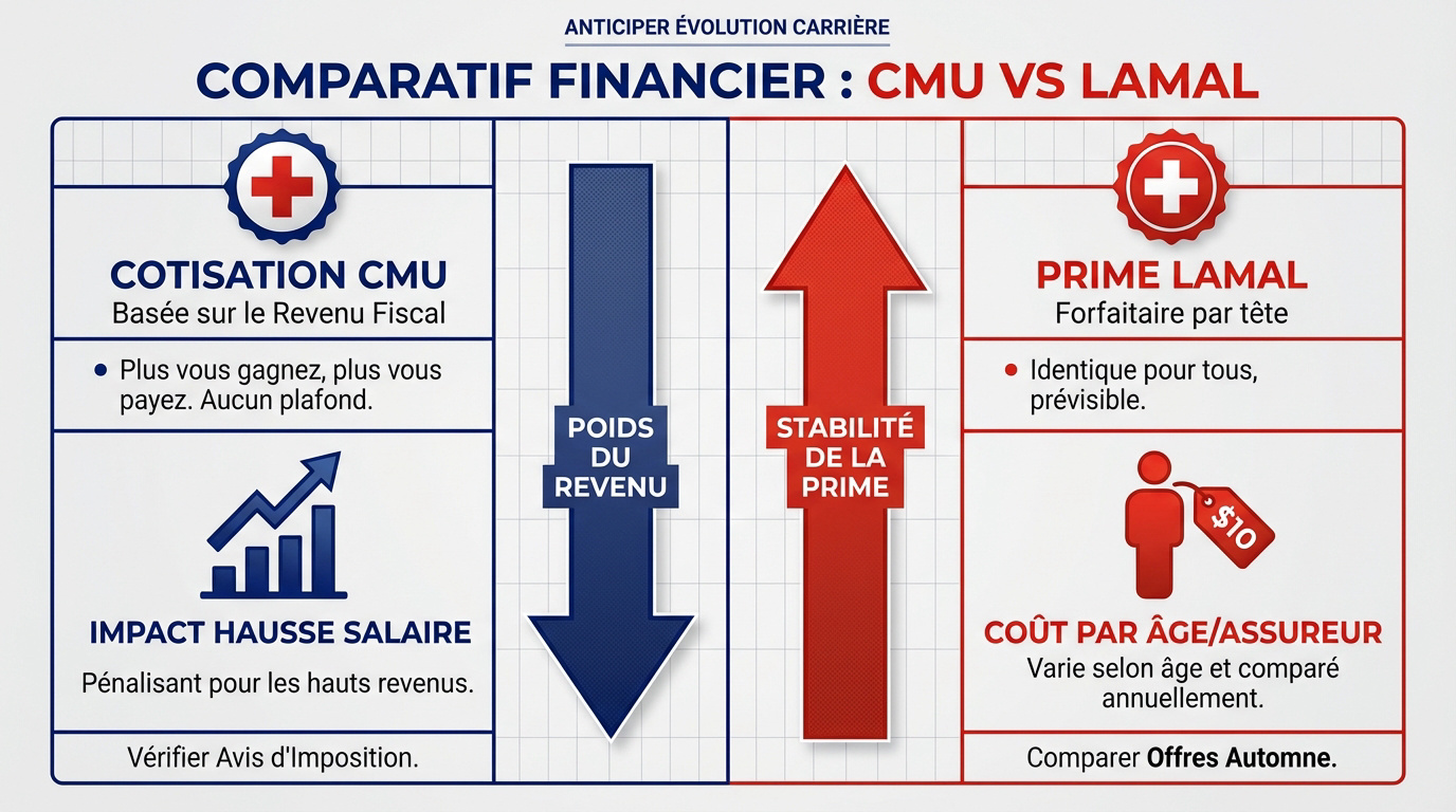 Tableau comparatif des coûts entre la CMU française et la LAMal suisse pour les frontaliers