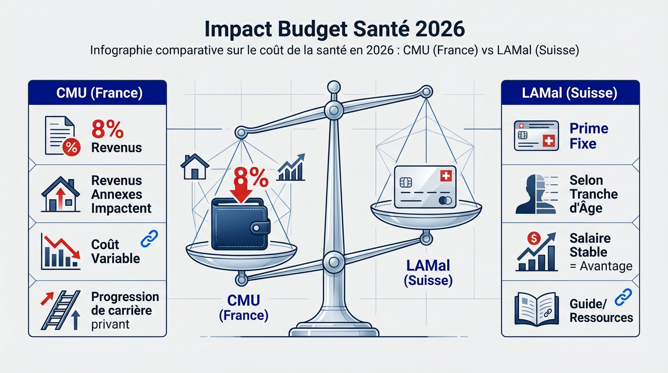 Comparaison des coûts de santé 2026 entre CMU et LAMal pour les frontaliers