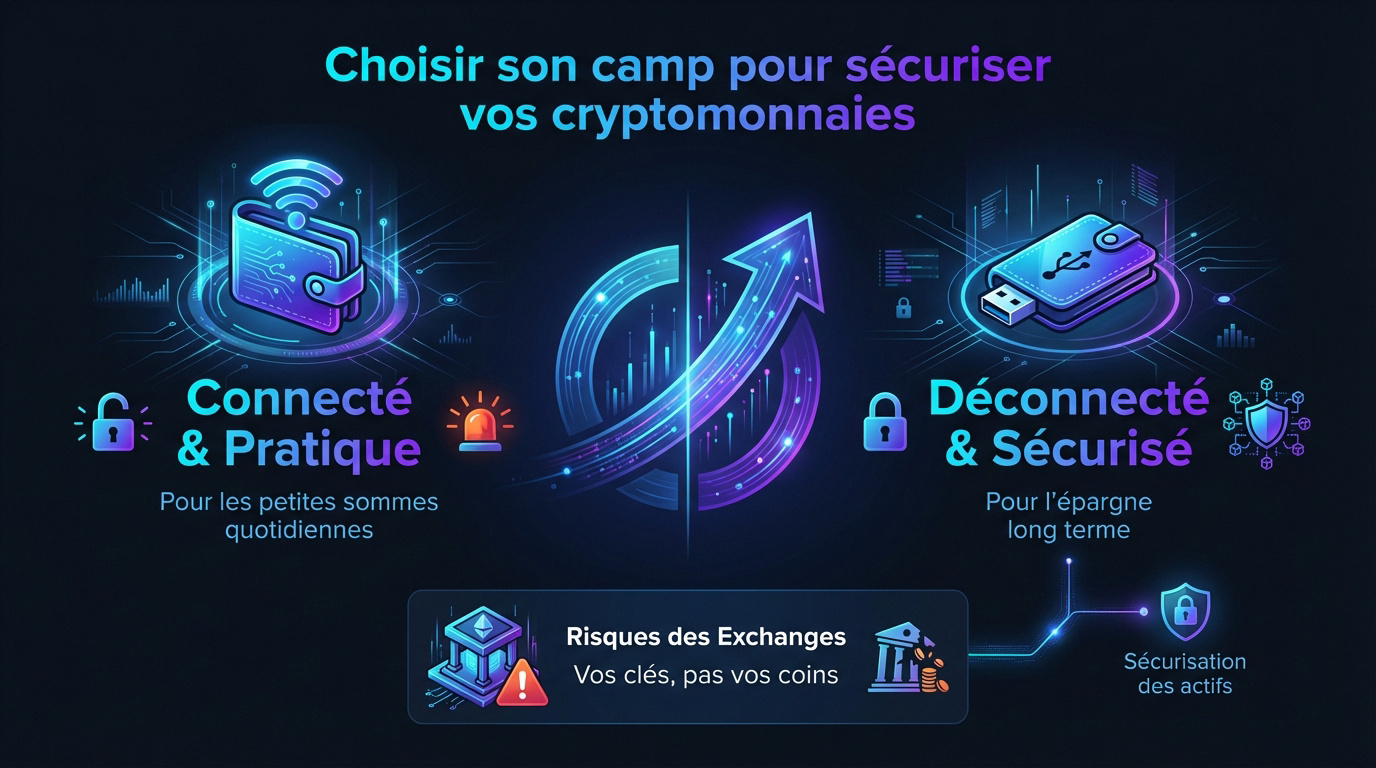 Comparaison entre hot wallets connectés et cold wallets physiques pour la sécurité crypto