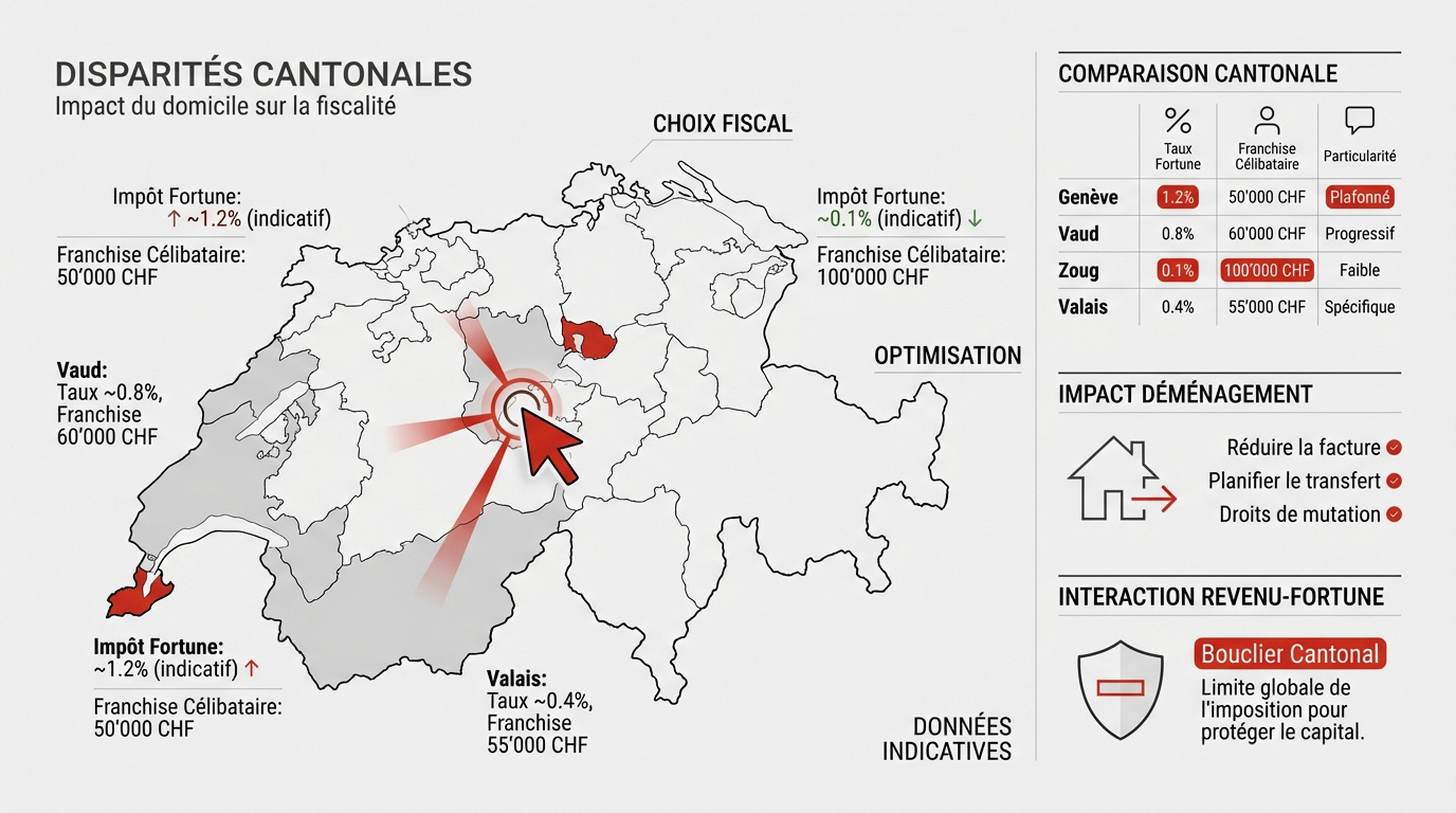 Comparaison des taux d'imposition sur la fortune entre les cantons suisses