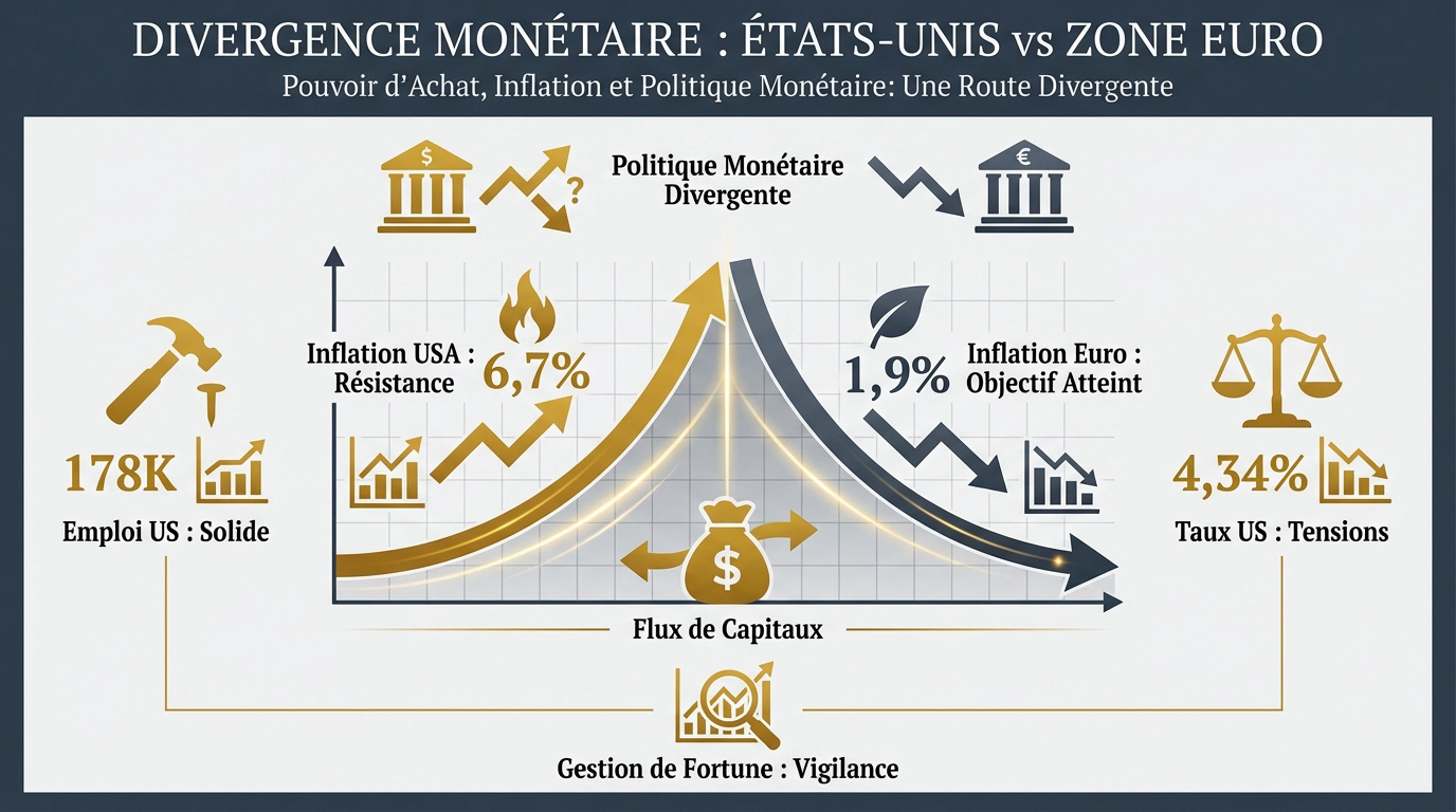 Graphique de la divergence monétaire entre la Fed et la BCE