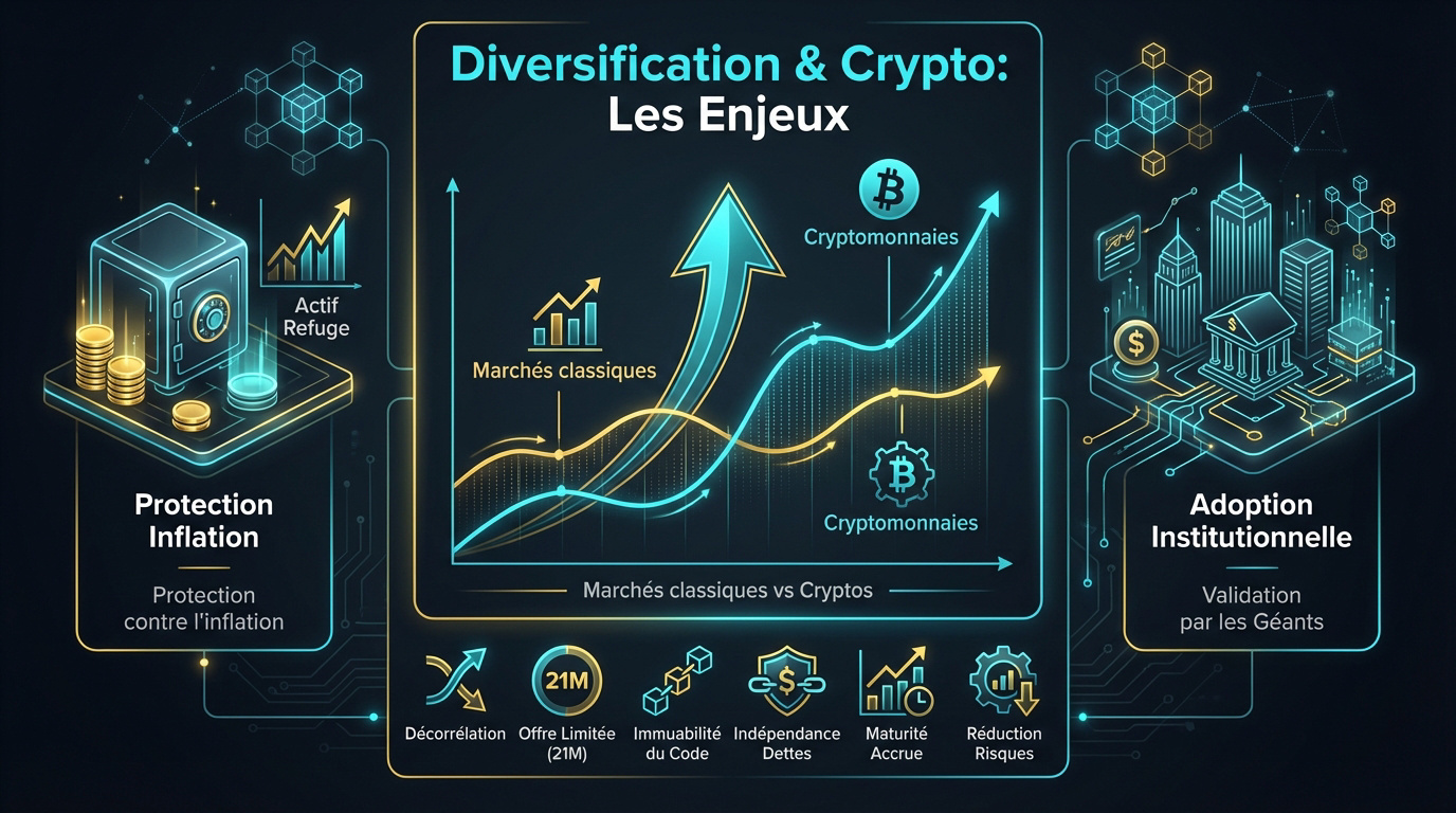 Graphique illustrant la diversification d'un portefeuille avec des actifs numériques