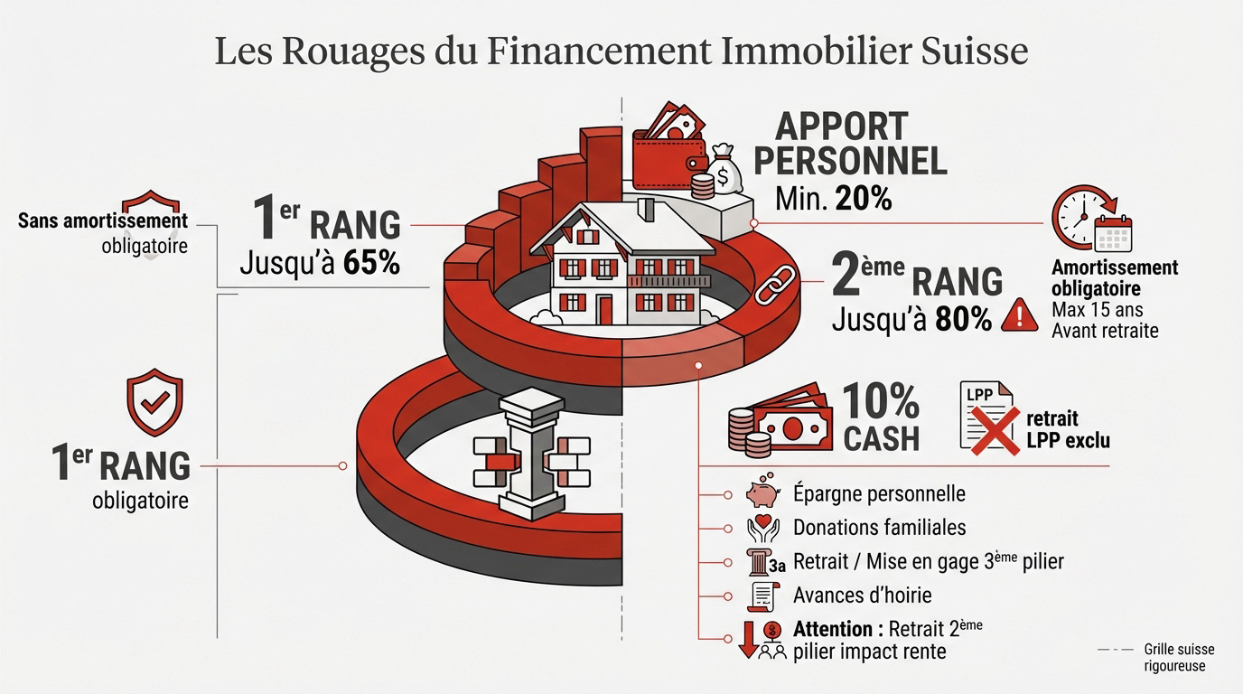 Schéma explicatif des rangs hypothécaires et des fonds propres en Suisse