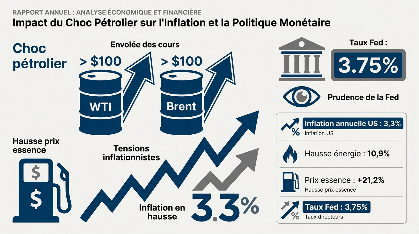 Graphique illustrant l'impact du choc pétrolier sur l'inflation et les décisions de la Fed
