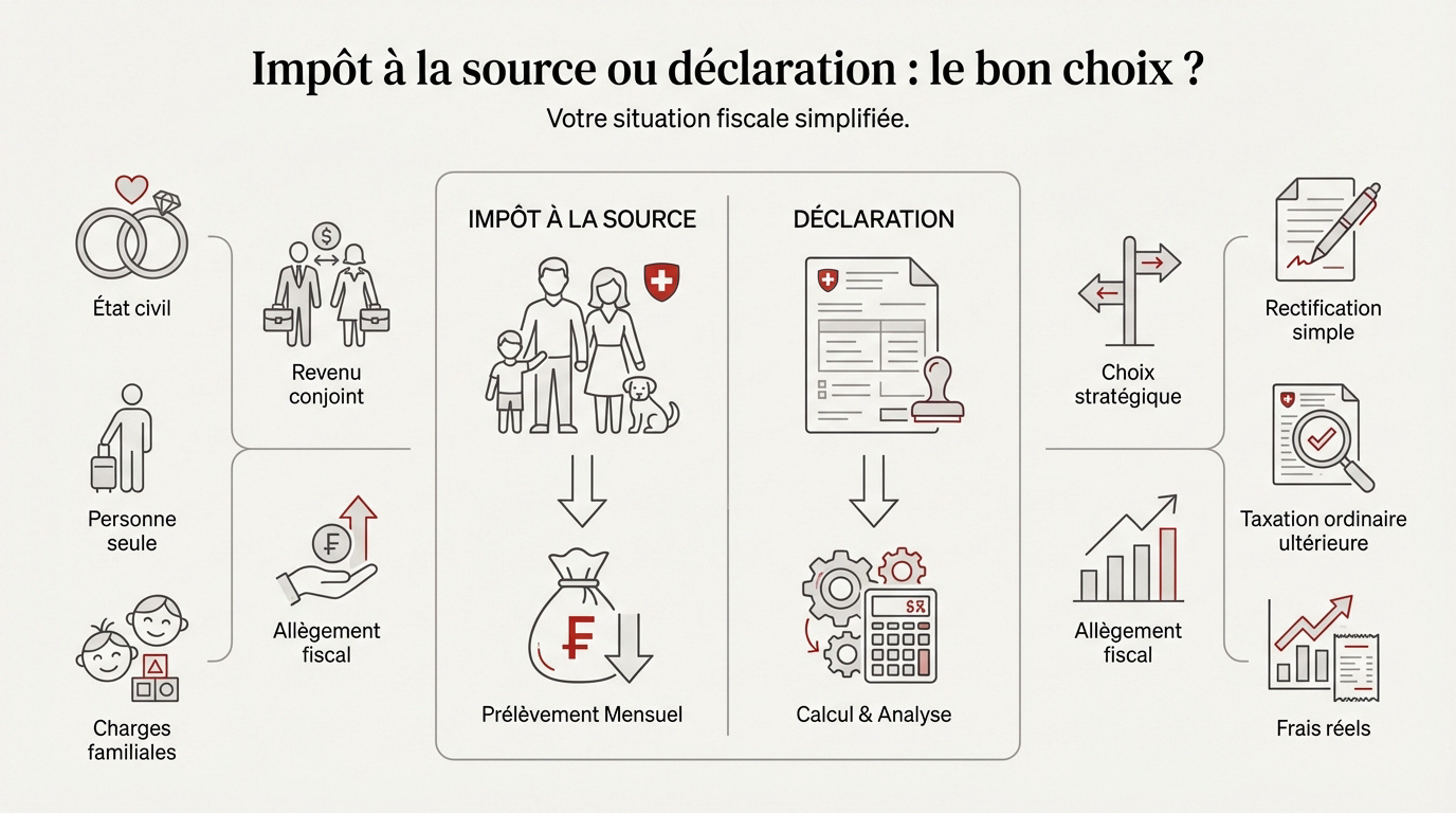 Comparaison entre imposition à la source et déclaration d'impôts en Suisse