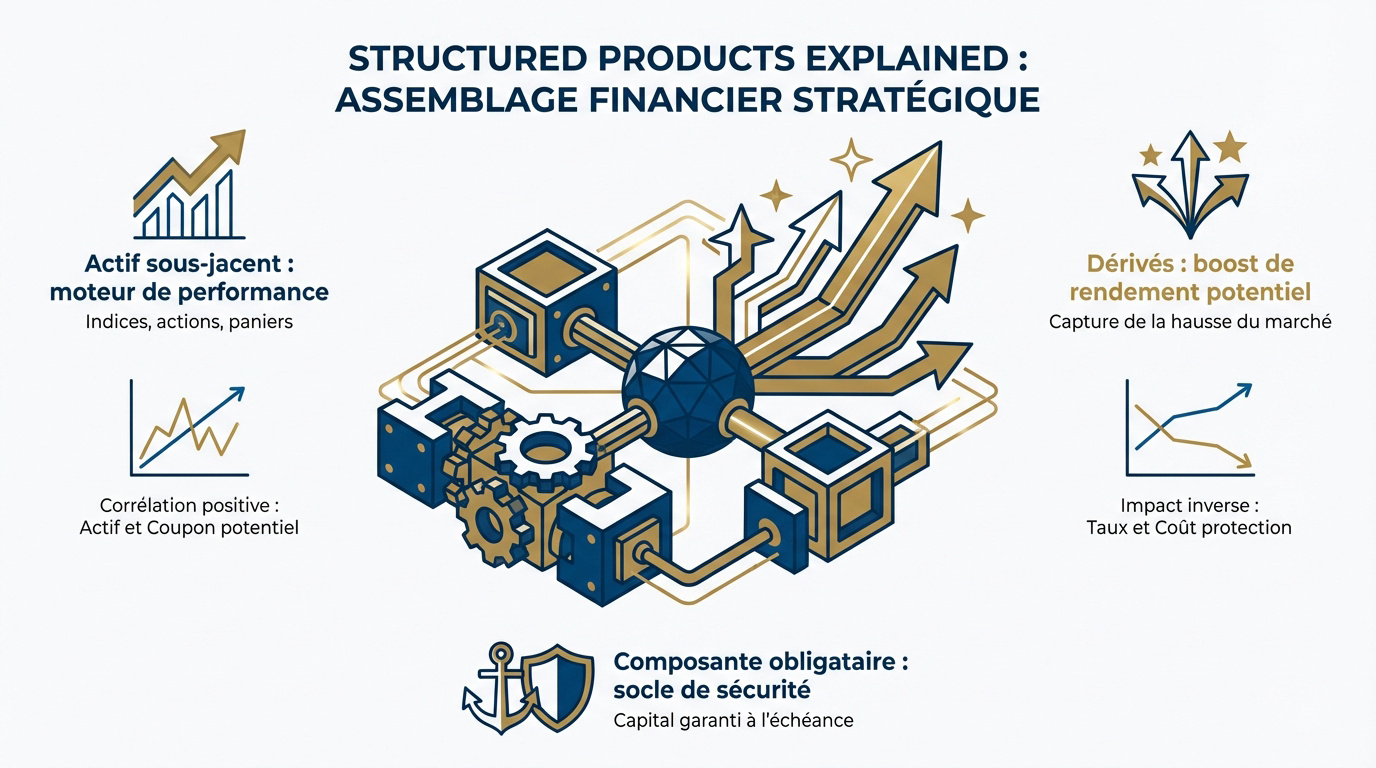 Infographie expliquant le fonctionnement et la composition des produits structurés