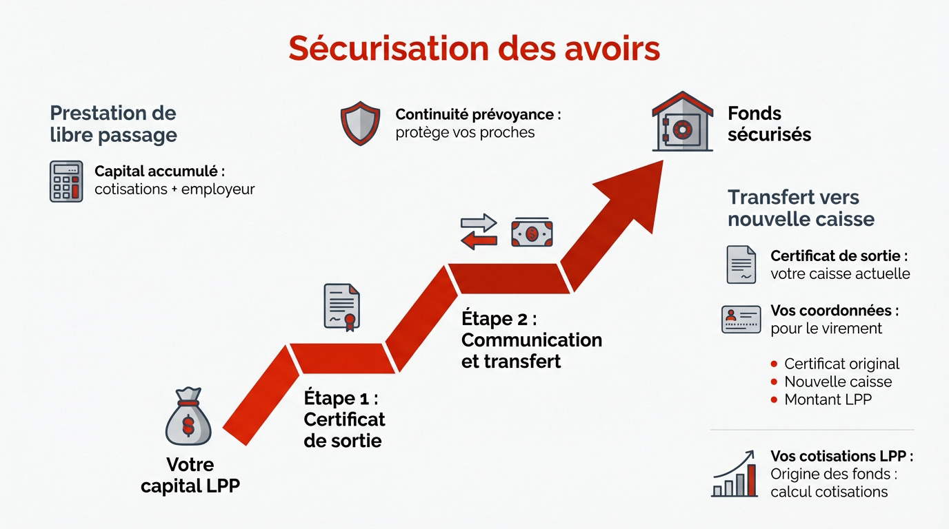 Infographie sur la sécurisation et le transfert des avoirs LPP en Suisse