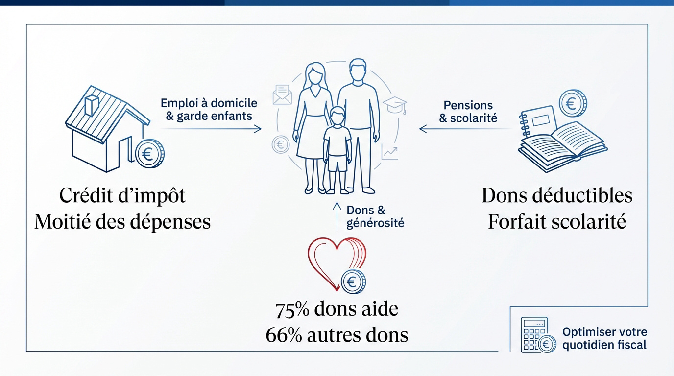 Infographie sur les réductions d'impôts pour la famille et l'emploi à domicile