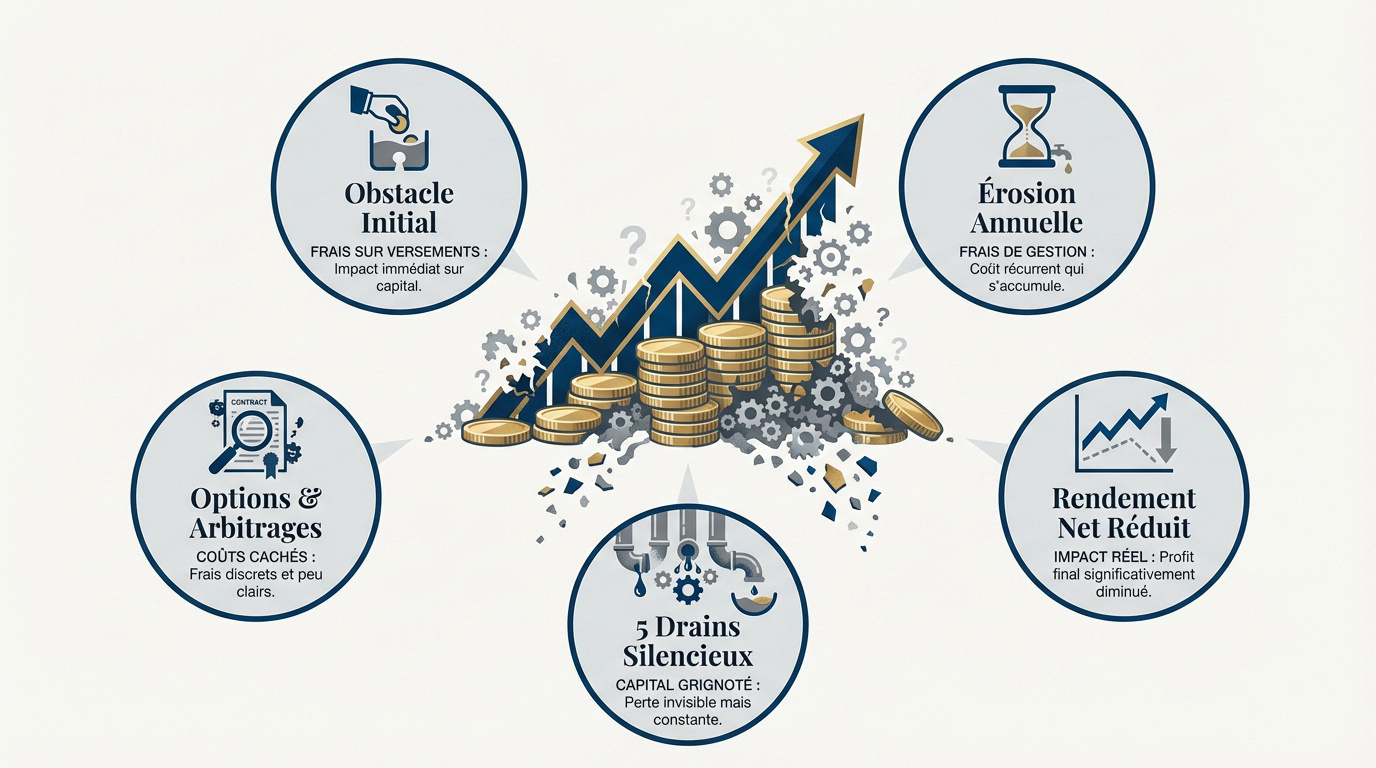 Graphique illustrant l'impact des frais sur le capital d'une assurance vie sur le long terme