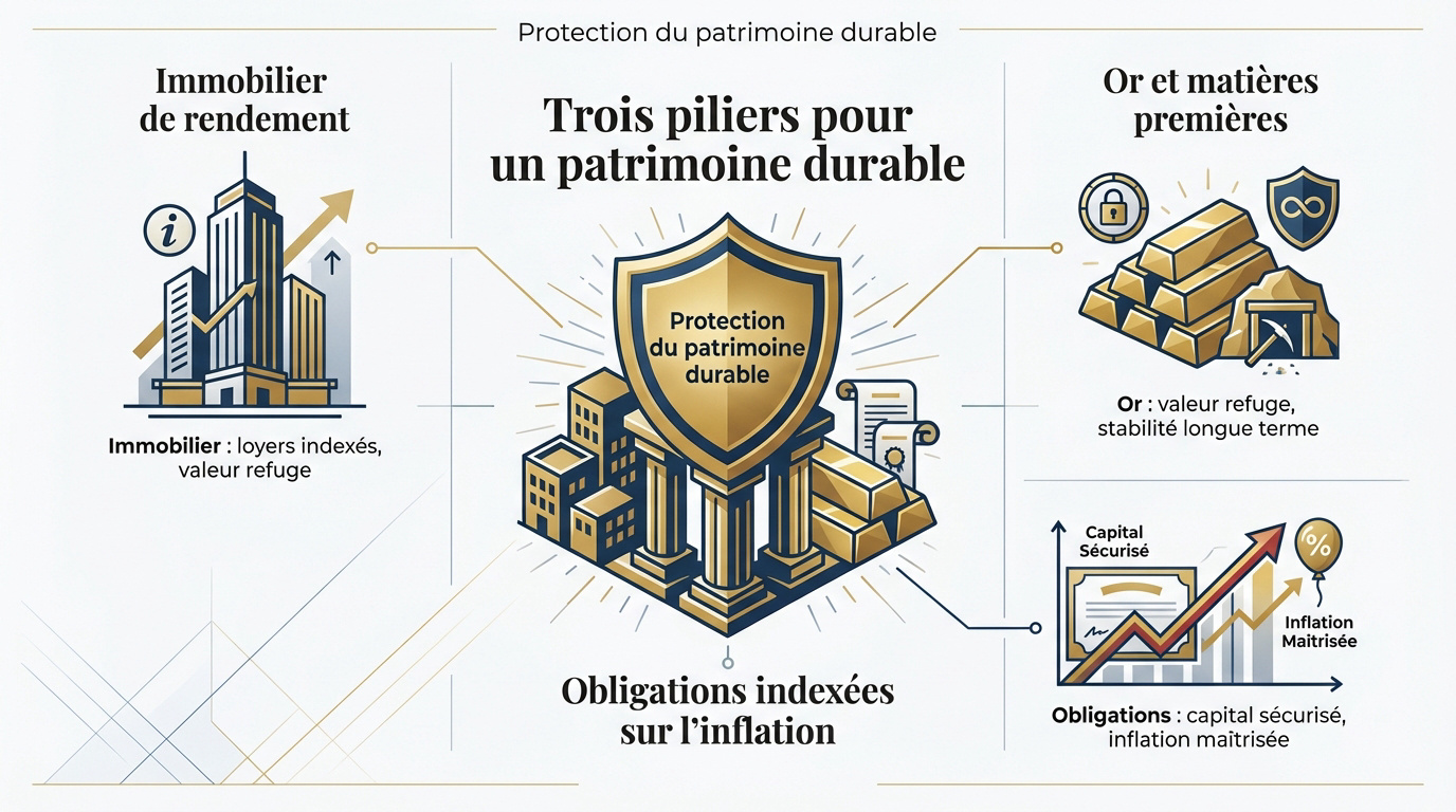 Les trois piliers de la protection du patrimoine : immobilier, or et obligations indexées