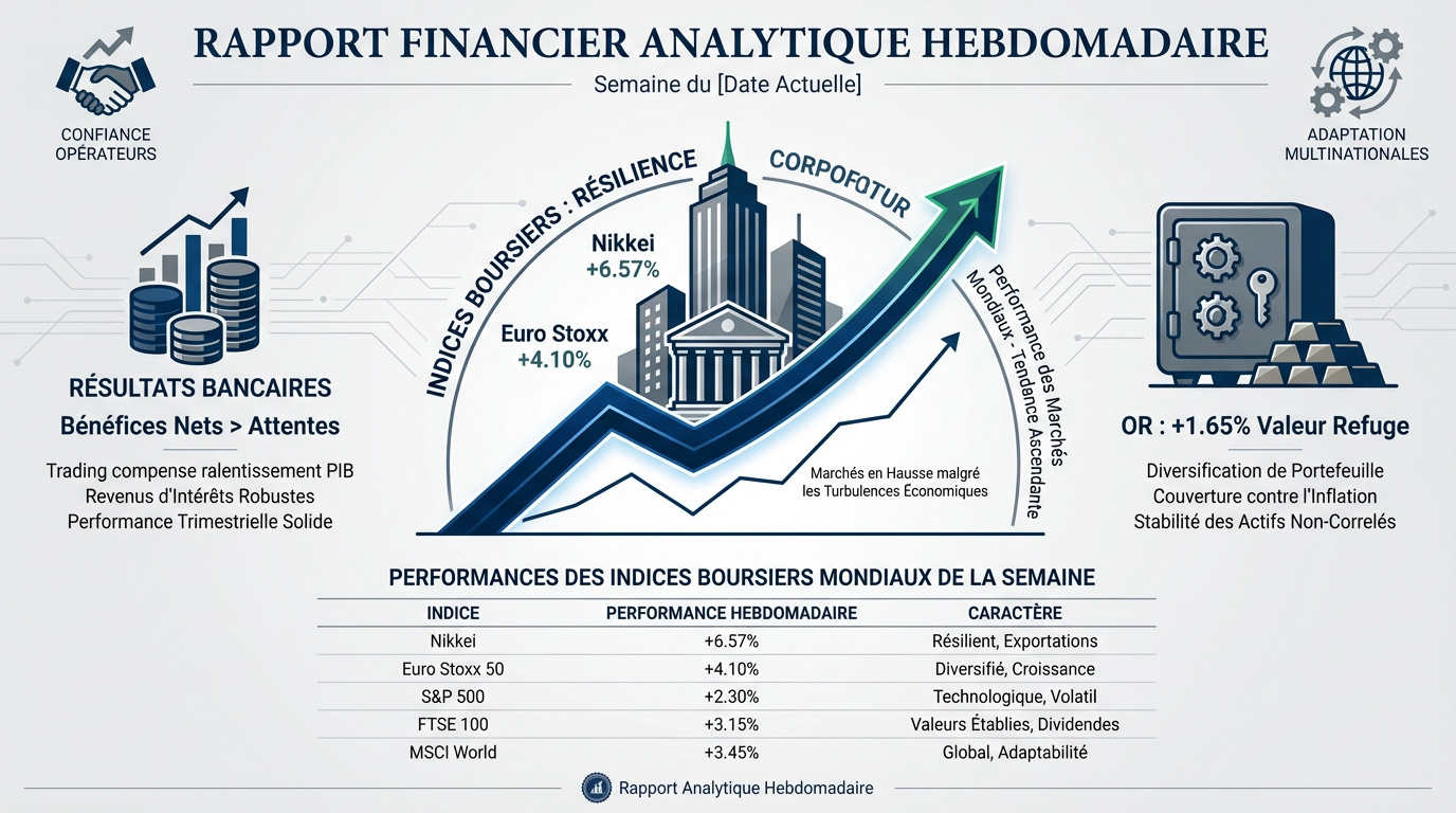 Graphique analytique des performances boursières mondiales et indicateurs financiers