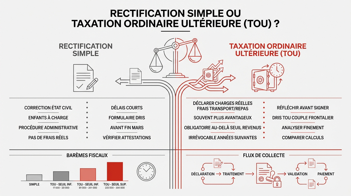 Comparaison entre rectification simple et taxation ordinaire ultérieure pour les frontaliers en Suisse
