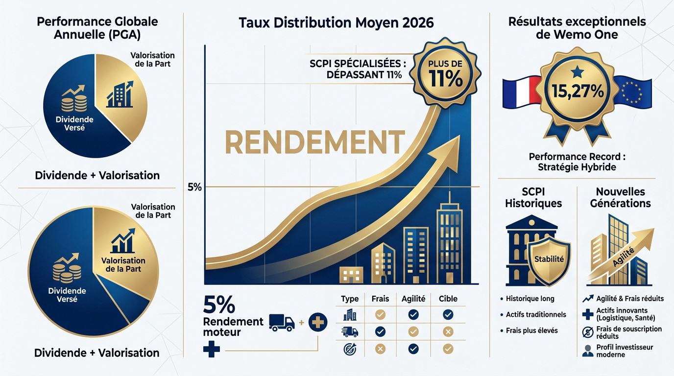 Graphique d'analyse des performances immobilières des SCPI en 2026