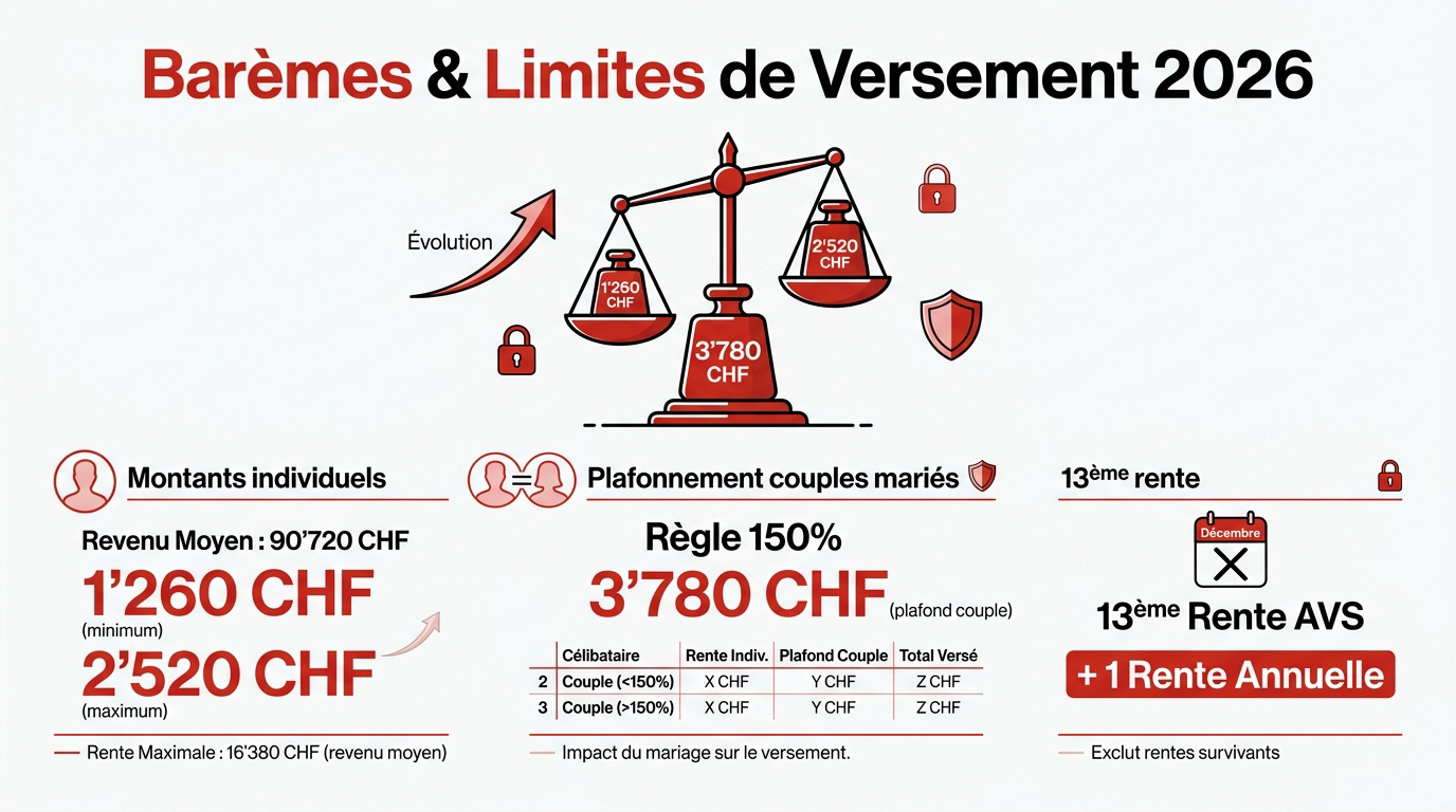 Tableau des montants et plafonds de la rente AVS en Suisse pour 2026